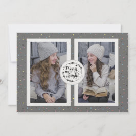 Modern, Polka Dot Two Foto kerstKaart grijs