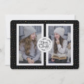 Modern, Polka Dot Two Foto Kerstmis Kaart Black (Voorkant)