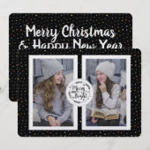 Modern, Polka Dot Two Foto Kerstmis Kaart Black (Voorkant / Achterkant)