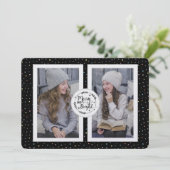 Modern, Polka Dot Two Foto Kerstmis Kaart Black (Staand voorkant)