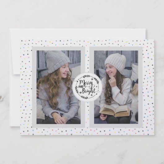 Modern, Polka Dot Two Photo Kerstman White Feestdagenkaart (Voorkant)