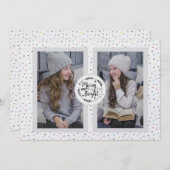 Modern, Polka Dot Two Photo Kerstman White Feestdagenkaart (Voorkant / Achterkant)