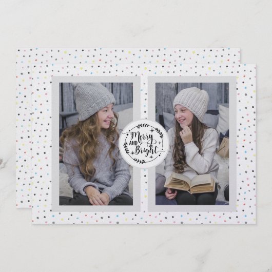 Modern, Polka Dot Two Photo Kerstman White Feestdagenkaart (Voorkant / Achterkant)