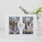 Modern, Polka Dot Two Photo Kerstman White Feestdagenkaart (Staand voorkant)