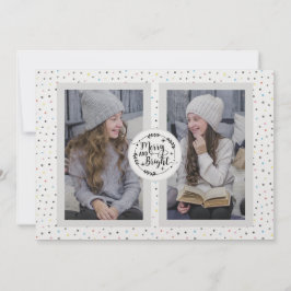 Modern, Polka Dot Two Photo Kerstman White Feestdagenkaart