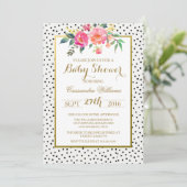 Modern Polka Dots and Gold Baby shower Invitation Kaart (Staand voorkant)