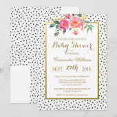 Modern Polka Dots and Gold Baby shower Invitation Kaart (Voorkant / Achterkant)