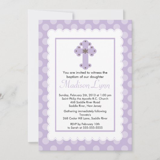 Modern Polka Dots Baby Girl Baptism Christening Kaart (Voorkant)