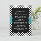 Modern Polka Dots Blauwgroen Ribbon Housewarming P Kaart (Staand voorkant)