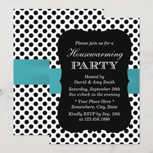 Modern Polka Dots Blauwgroen Ribbon Housewarming P Kaart (Voorkant / Achterkant)
