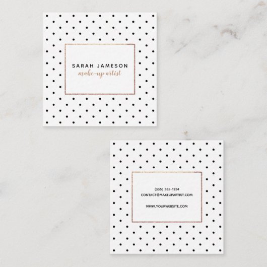 Modern Polka Dots make-up Mode Beauty Vierkante Visitekaartje (Voorkant / Achterkant)