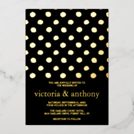 Modern Polka Dots Wedding Real Folie Uitnodiging