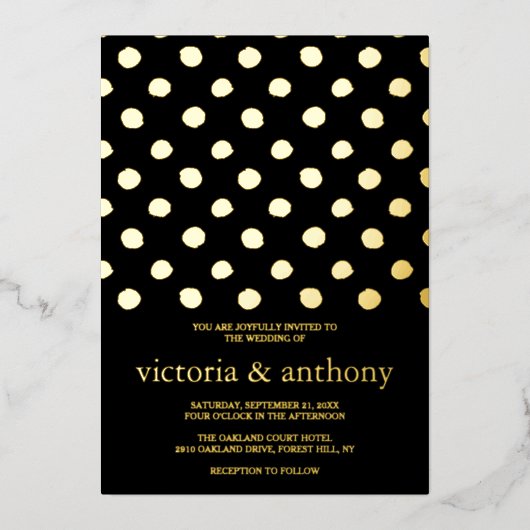 Modern Polka Dots Wedding Real Folie Uitnodiging (Voorkant)
