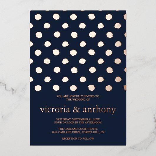 Modern Polka Dots Wedding Real Folie Uitnodiging (Voorkant)
