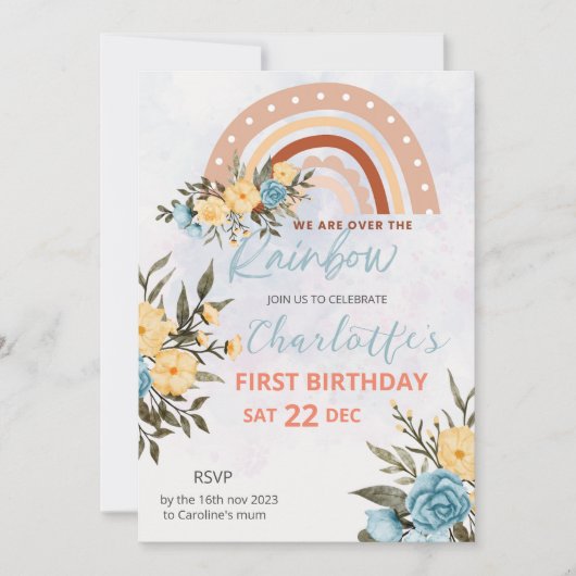 Modern Pompas Grass Retro Rainbow Boho Birthday Kaart (Voorkant)