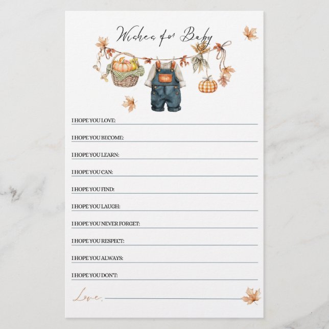 Modern pompoen Herfst Baby shower wensen spel (Voorkant)