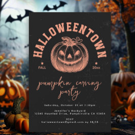 Modern pompoen Sinaasappel zwart Halloween Party Briefkaart