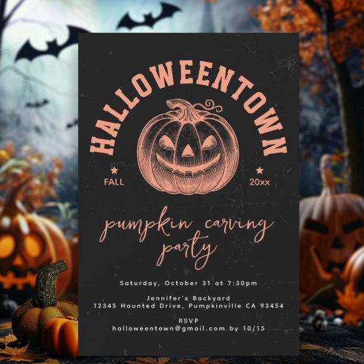 Modern pompoen Sinaasappel zwart Halloween Party Briefkaart