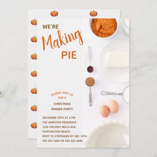 Modern pompoen taart kerstdiner feest kaart (Voorkant / Achterkant)