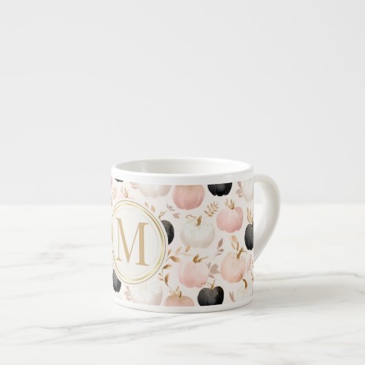 Modern pompoenmonogram – gepersonaliseerd Initiaal Espresso Kop (Voorkant rechts)