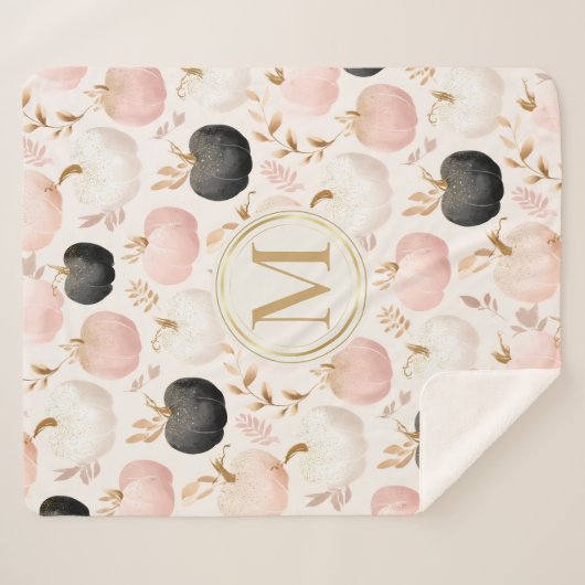 Modern pompoenmonogram – gepersonaliseerd Initiaal Sherpa Deken (Voorkant (horizontaal))