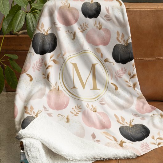 Modern pompoenmonogram – gepersonaliseerd Initiaal Sherpa Deken