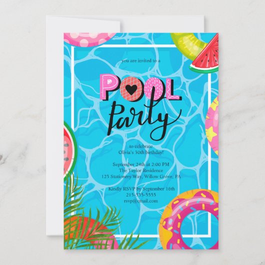 Modern Pool Party Birthday Invitation Kaart (Voorkant)
