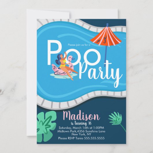 Modern Pool Party Verjaardag Tiener Uitnodiging vo (Voorkant)