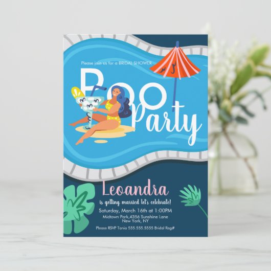 Modern Pool Party Vrijgezellenfeest Uitnodiging vo (Staand voorkant)