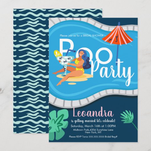 Modern Pool Party Vrijgezellenfeest Uitnodiging vo (Voorkant / Achterkant)