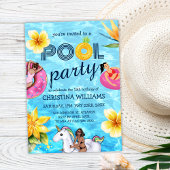 Modern Pool Party Zomer Meisje Verjaardag Kaart