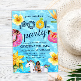 Modern Pool Party Zomer Meisje Verjaardag Kaart