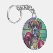 Modern Pop Art Boxer Dog Boxing Athlete 360° Sleutelhanger (Voorkant Links)