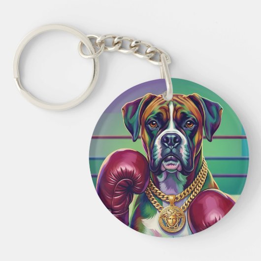 Modern Pop Art Boxer Dog Boxing Athlete 360° Sleutelhanger (Voorkant)