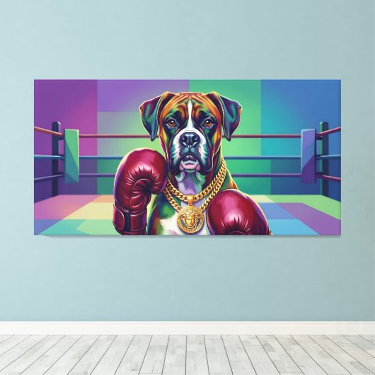 Modern Pop Art Boxer Dog Boxing Athlete Canvas Afdruk (Insitu (Houten vloer))
