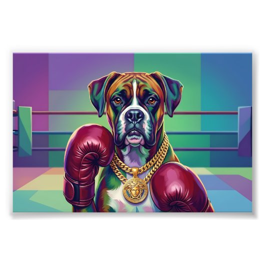 Modern Pop Art Boxer Dog Boxing Athlete Foto Afdruk (Voorkant)