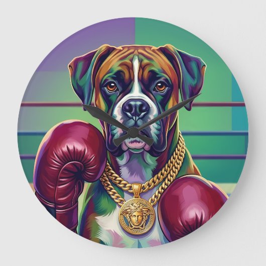 Modern Pop Art Boxer Dog Boxing Athlete Grote Klok (Voorkant)