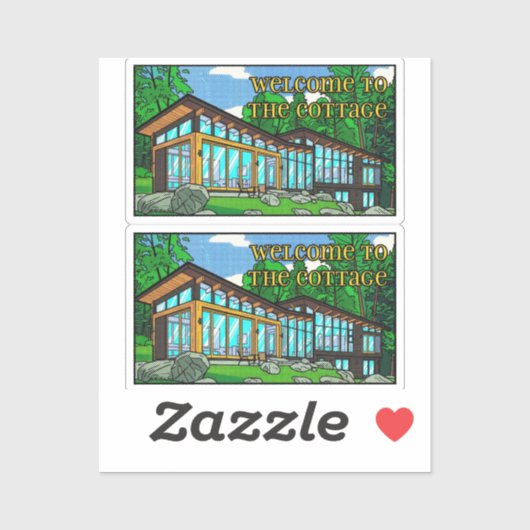 Modern Pop Art Forest Cabin Mid-Century Comic Sticker (Vel)