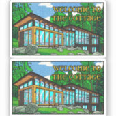 Modern Pop Art Forest Cabin Mid-Century Comic Sticker (Voorkant)