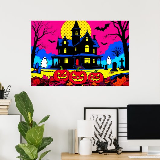Modern Pop Art Halloween Graveyard Poster (Thuiskantoor)