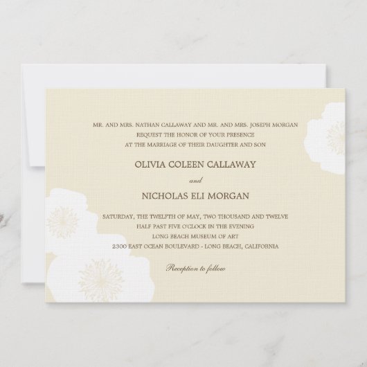 Modern Poppies Wedding Invitation - Almond Kaart (Voorkant)