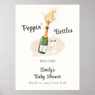 Modern Poppin Bottle Champagne Baby shower Welkom Poster