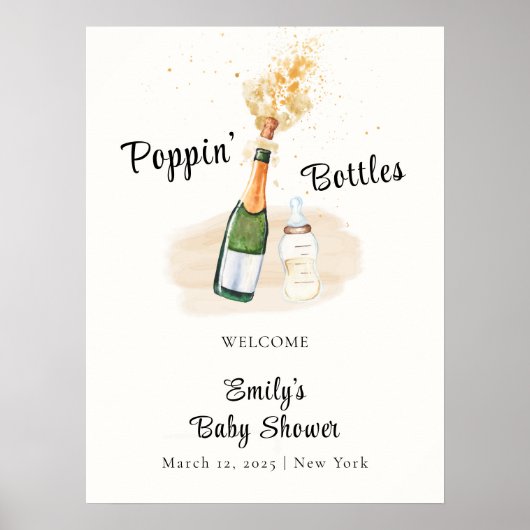 Modern Poppin Bottle Champagne Baby shower Welkom Poster (Voorkant)