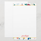 Modern Poppy Floral Pattern Coral Script Name Briefpapier (Voorkant / Achterkant)