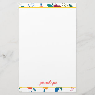 Modern Poppy Floral Pattern Coral Script Name Briefpapier
