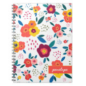 Modern Poppy Floral Pattern Coral Script Name Notitieboek (Voorkant)