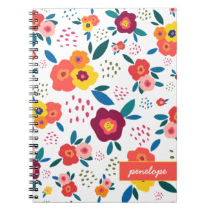 Modern Poppy Floral Pattern Coral Script Name Notitieboek