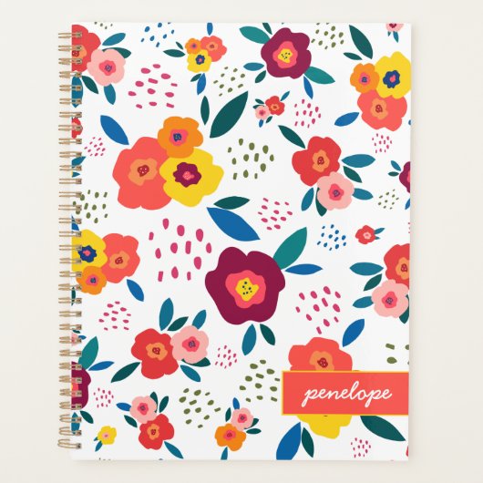 Modern Poppy Floral Pattern Coral Script Name Planner (Voorkant)