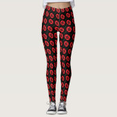 Modern Poppy Flower Pattern Rood Zwart Leggings (Voorkant)