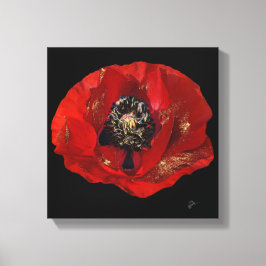 Modern Poppy Glitter Floral Elegant Rood en Zwart Canvas Afdruk